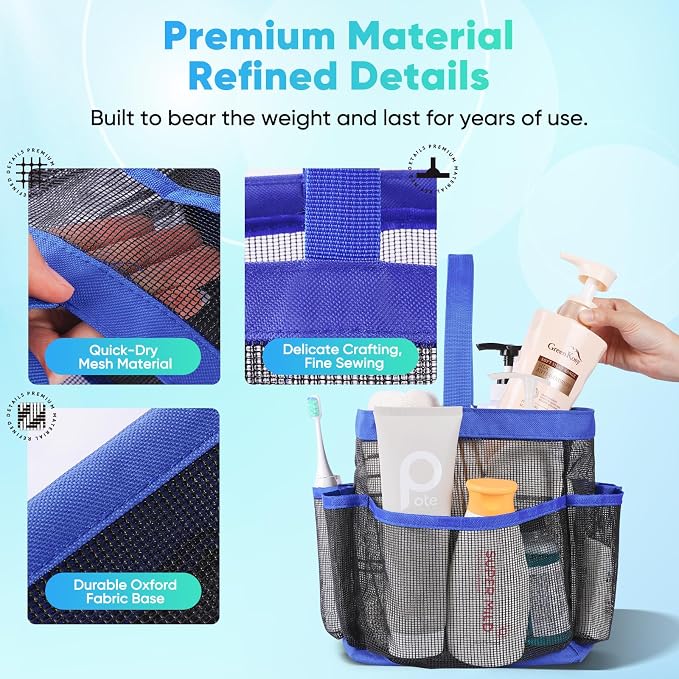 EUDELE Mesh Shower Caddy Portable for College Dorm Room Essentials,Shower Caddy Dorm with 9-Pocket Large Capacity for Beach,Swimming,Gym,Travel essentials, Blue - Image 5