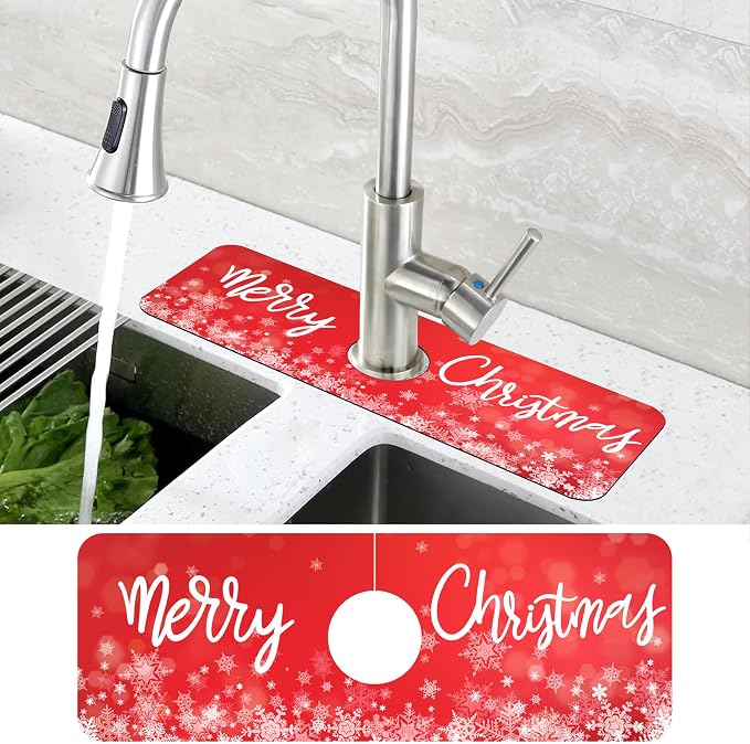 Merry Christmas Snowflake Kitchen Sink Splash Guard Mat Absorbent Fast Drying Mat Faucet Draining Mat Sink Splash Guard Behind Faucet Drip Catcher for Kitchen Bathroom 5.5"×15" - Image 4