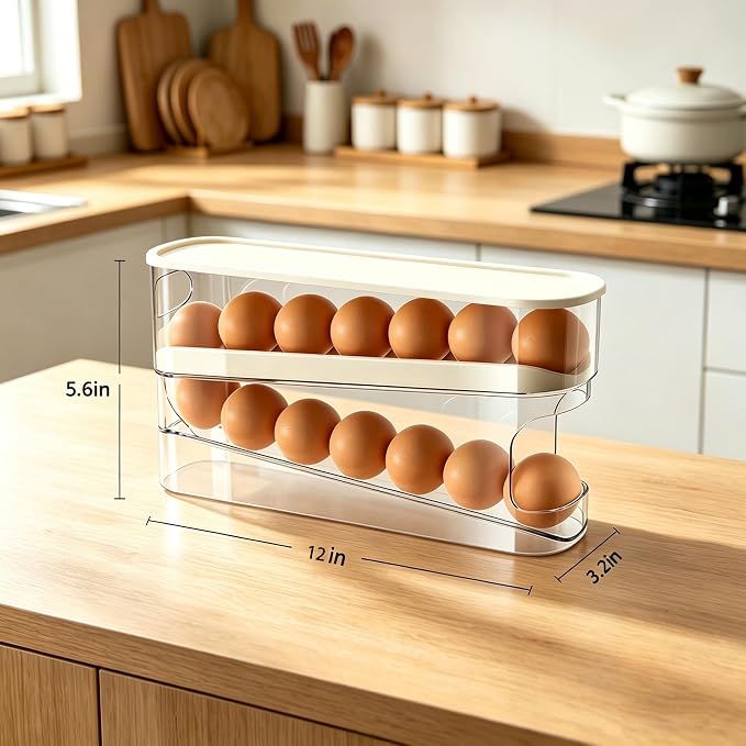 WACOI Auto Rolling Fridge Egg Organizer, Space Saving Eggs Dispenser for Refrigerator Storager, Home Egg Holder, 1 pack - Image 2