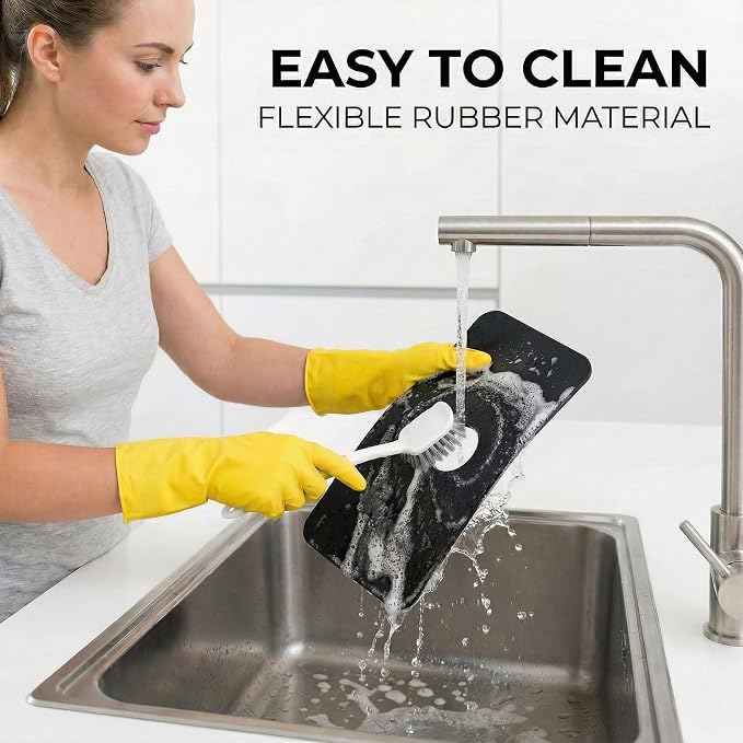 Absorbent Kitchen Sink Faucet Mat: 2PCS 14"Lx5.5"W Small Splash Guard for Compact Sink - Fits Irregular Sink with 2, 3 holes, Soap Dispenser & Air Gap - Cuttable Drip Catcher for Bathroom RV Bar - Image 7