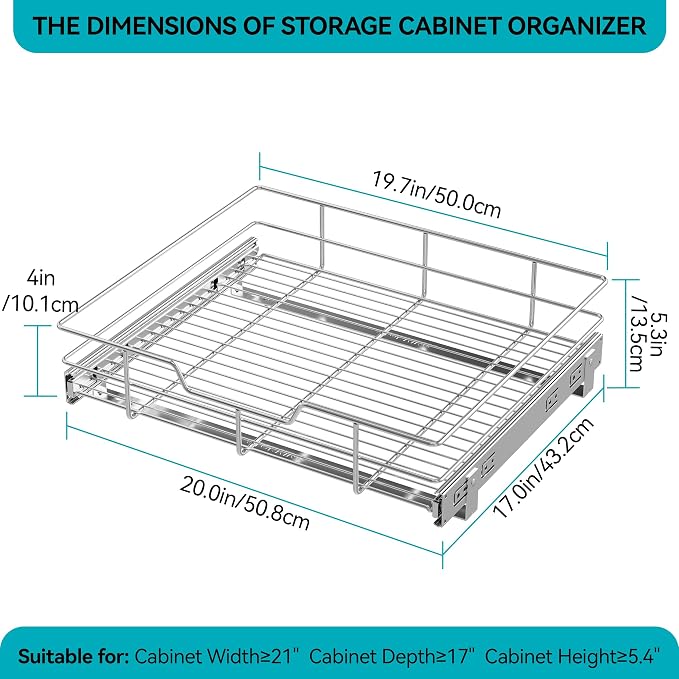 Pull Out Cabinet Organizer 20" W X 17" D, Slide Out Drawers For Kitchen Cabinets, Pull Out Drawers For Cabinets Capacity Heavy Duty Caddy, Cabinet Pull Out Shelves Chrome-Plated, Bathroom Pantry | For Kitchen Organizers and Storage, Pull Out Drawers Fo... - Image 2