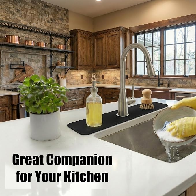 Cuttable Kitchen Sink Faucet Mat: 30" Lx5.5 W Splash Guard with Center Hole | "Customizable Absorbent Non-slip Fabric Rubber Mat, Cut to Fit 2,3,4 Holes Irregular Sink with Soap Dispenser Air Gap " - Image 4