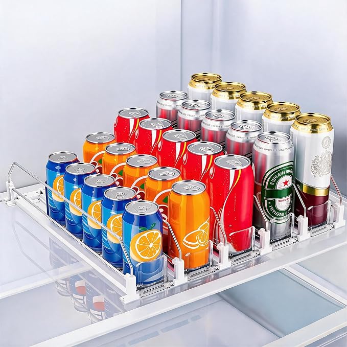 HIYOHIYO 5 Row Automatic Drink Organizer for Fridge, Holds up to 25 Cans | Depth 15" | Adjustable Width | Auto Push Soda Can Dispenser For Refrigerator Supermarket Shelf Storage by HIYOHIYO