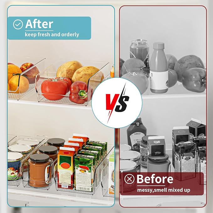 Set of 6 Clear Plastic Storage Bins - The Ultimate Pantry Organizers and Storage Solution for Kitchen, Cabinet, and Refrigerator Organization - Image 3