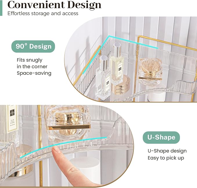 Aveniee Corner Bathroom Counter Organizer, Bathroom Countertop Shelf Makeup Organizer for Vanity Perfume Tray for Corner Storage (2 Tiers, Green) - Image 4