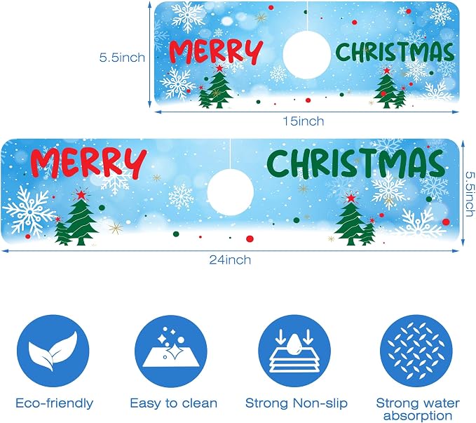 Christmas Tree Snowflakes Dish Drying Mat for Kitchen Sink Splash Guard Behind Faucet Sink Mat Absorbent Fast Drying Faucet Draining Mat for Bathroom Kitchen 5.5"×15" - Image 3