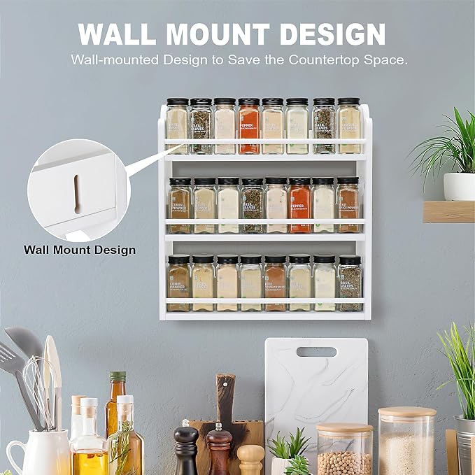3-Tier Bamboo Spice Rack, Wall Mount & Countertop Spice Organizer | Seasoning Jars Rack Shelf Spice Organizer for Kitchen, Spice Storage Holder with handles, Front and Rear Protective Design - Image 5