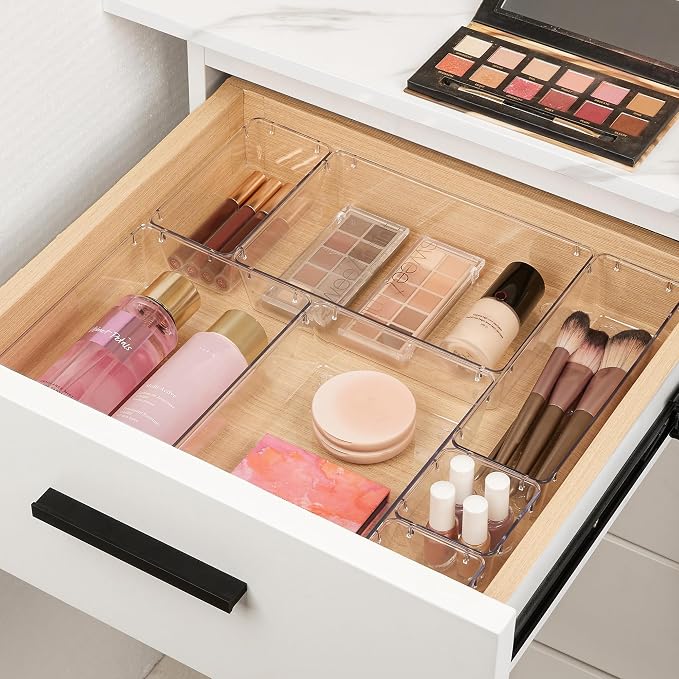 Vtopmart 10 Pack Clear Drawer Organizer Bins, 4 Sizes Makeup Storage Trays | Makeup & Vanity Storage Organizers for Drawers, Bathroom, Office and Daily Essentials, Clear Acrylic Bins Keep Items Sorted - Image 2