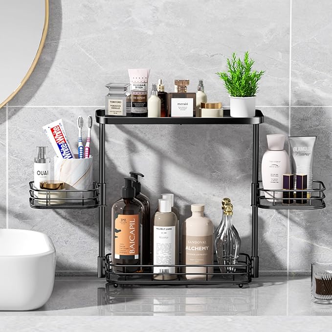 VITVITI 3 Tier Bathroom Organizer Countertop, Counter Storage Shelf, Black | Metal Wire Bathroom Vanity Mesh Bath Room Sink Kitchen Rack with 360 Rotating Basket - Image 2