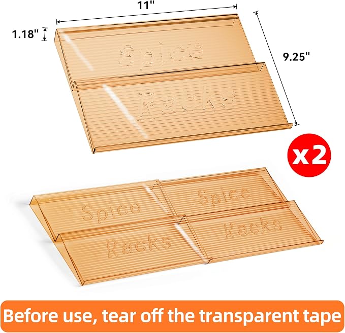 Spice Drawer Organizer, 2 Tier- 2 Pack Drawer Seasoning Organizer | Expandable From 11'' to 22'', Amber, Acrylic Kitchen Spice Rack Organizers and Storage for Drawer, (Jars not included) - Image 3