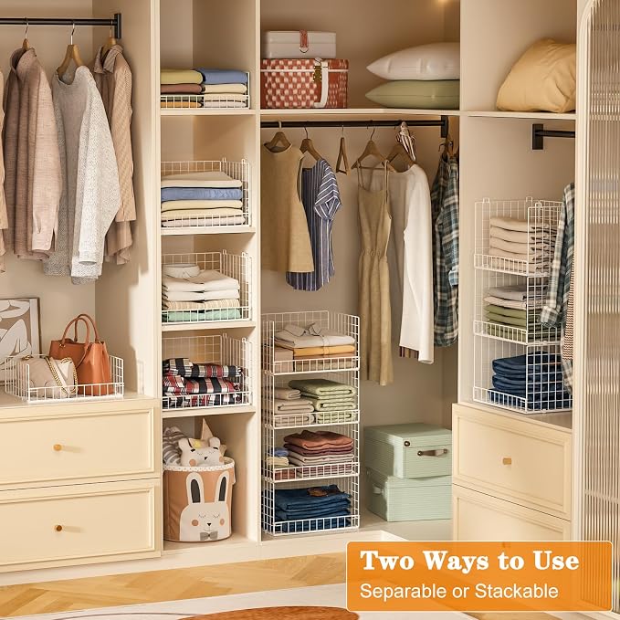 Yociyoga 7-Tier Stackable Closet Organizers and Storage Shelves, Foldable Closet Shelf Organizer System, Stackable Storage Bins Drawers for Closet Organizer System, White（Patent No. 30022416） - Image 4