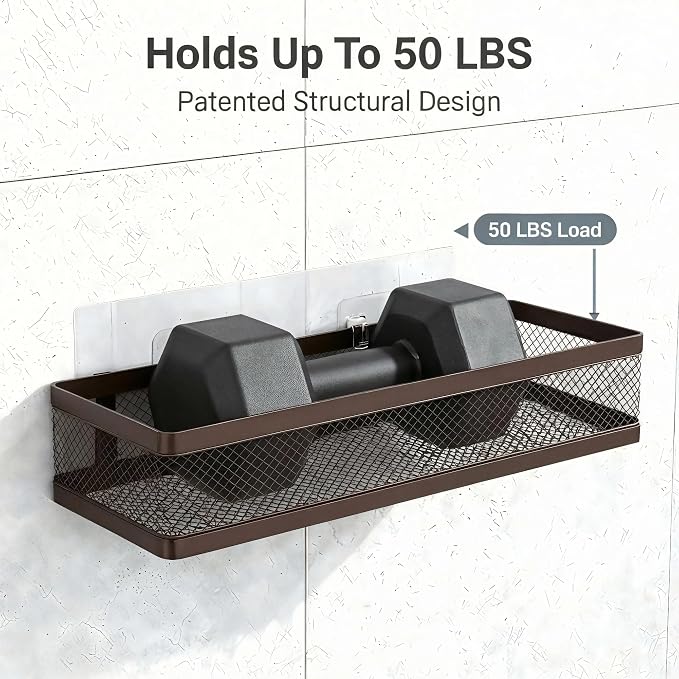 PUSDON 5-in-1 16.5" Extra Long Slim Wall Mount Wrapped Mesh Kitchen Organizer & Shower Caddy Kit, with Paper Towel Holder, Utensil Holder, Soap Dish, Holds 50LBS - Vintage Bronze, Netting - Image 5