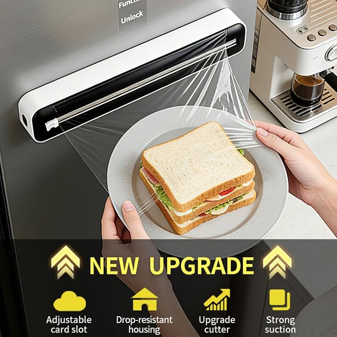 Plastic Wrap Dispenser with Slide Cutter, Cling Film Dispenser with Safe Hidden Blade, Easy Refill Food Wrap Holder Fits 12 Inch Standard Rolls, Countertop Kitchen Wrap Organizer - Image 8