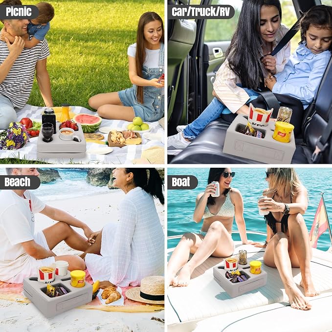 Couch Cup Holder Pillow - Sofa Drink Cup Holder Cozy Buddy | Bed Caddy Organizer Holds Remote, Snacks, Phones | Waterproof Anti-Spill Sofa Beverage Tray for Car, Pack, Beach, RV, Boat (PUGrey) - Image 9