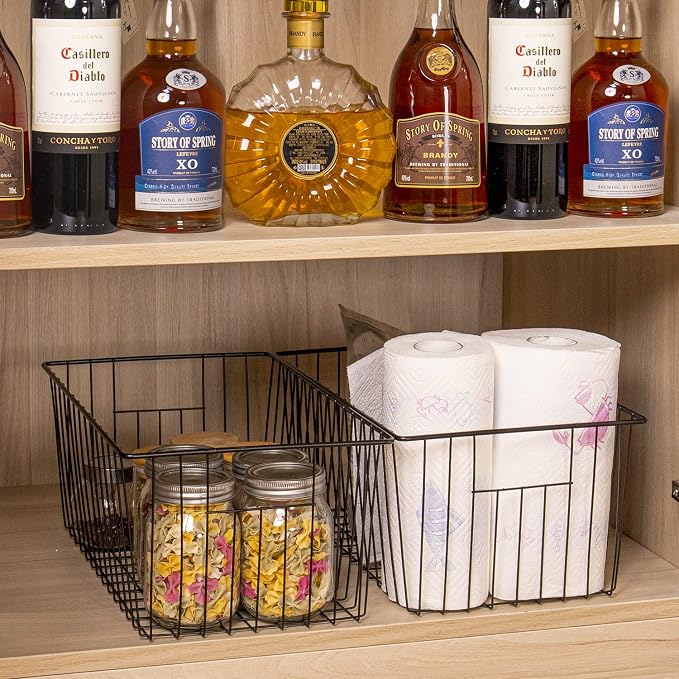 16" L x 12" W Wider Freezer Storage Organizer Baskets Container, Deep Metal Wire Chest Upright Refrigerator Divider Bins with Built-in Handles for Cabinet, Pantry, Kitchen, Black - Image 4