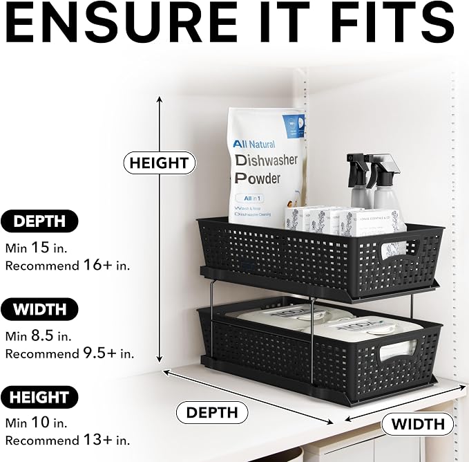 Simple Houseware 2 Tier Pull-Out Sliding Drawer Under Sink Storage, Black | Great for Kitchen Bathroom Tray Shelf Organizer - Image 6