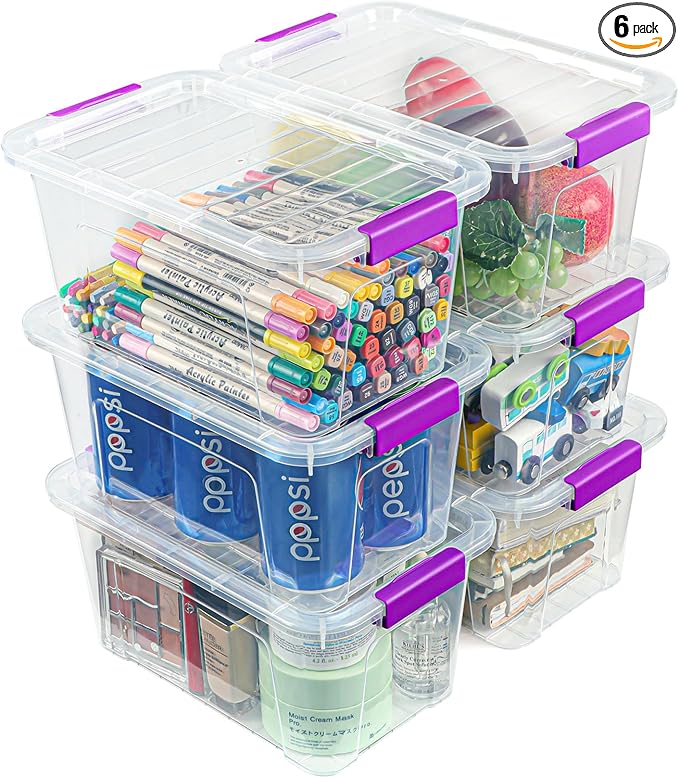 EOENVIVS Clear Storage Bins with Lids 6 Pack, 7 Qt Stackable Storage Containers with Buckle Lock, Durable Plastic Containers & Storage Box Organizer for Pantry, Bathroom, Closet & Office Use by EasyCozyHomey