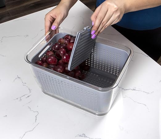Kitchen Spaces Stackable Fridge Storage Colander Containers, Variety Pack | 3 Sizes to Store Fresh Produce, Organize Washed Fruits and Veggies, Snap and Seal Lids with Adjustable Vents, Hand Wash Only - Image 2