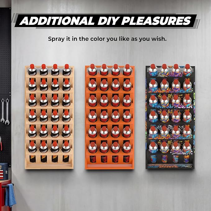 Sidasu Spray Can Holder, 6-Tier Wall Mount Spray Paint Storage Rack | 24-Can Capacity, Wooden, DIY Paintable, Paint Can Organizer for Garages and Workshops - Image 5