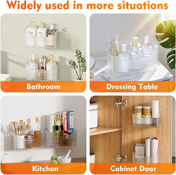 2 Pack Adhesive Storage Cabinet Door Caddy Organizer,Stackable Clear Plastic Storage Organizer Adhesive Hanging Bin for Bathroom, Kitchen,Pantry - Image 5