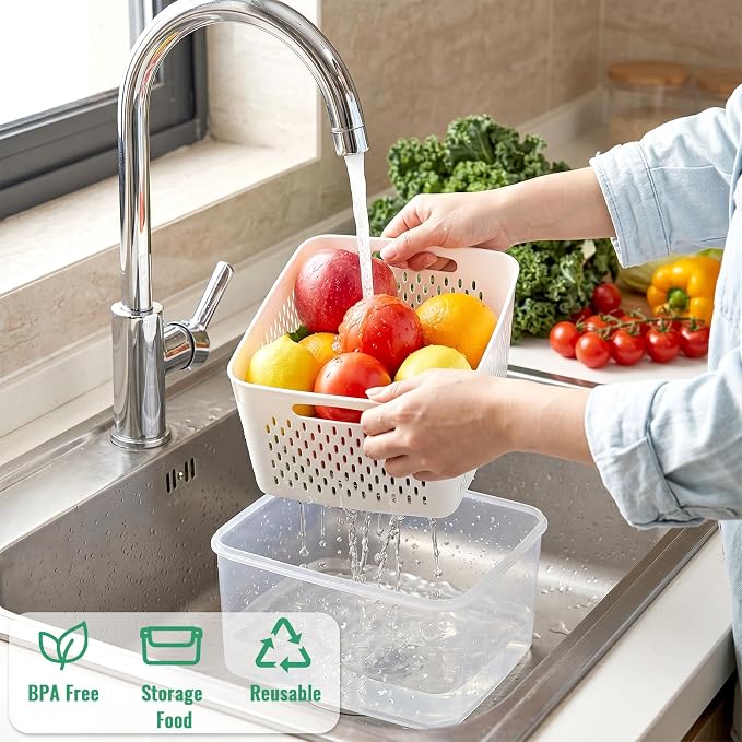 5 Pack Fruit Storage Containers for Fridge Berry Containers for Fridge | Produce Containers with Removable Colander Berry Storage Containers Veggie BPA-Free Plastic Crisper for Long-Term Freshness - Image 3