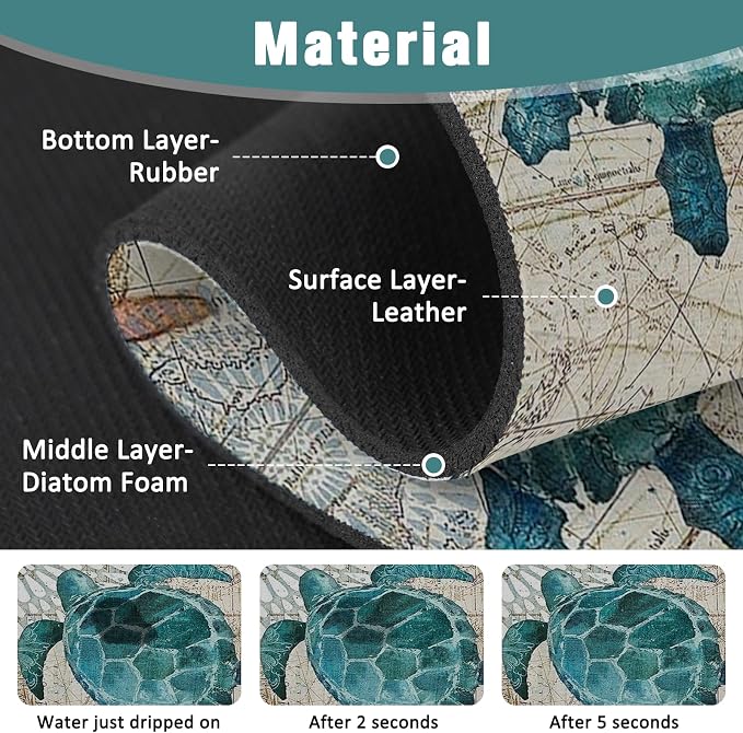 Kitchen Sink Splash Guard Faucet Mat 15" X 5.5" Sea Turtle Absorbent Fast Drying Mat Faucet Draining Mat Sink Splash Guard Behind Faucet Drip Catcher for Kitchen Bathroom - Image 4