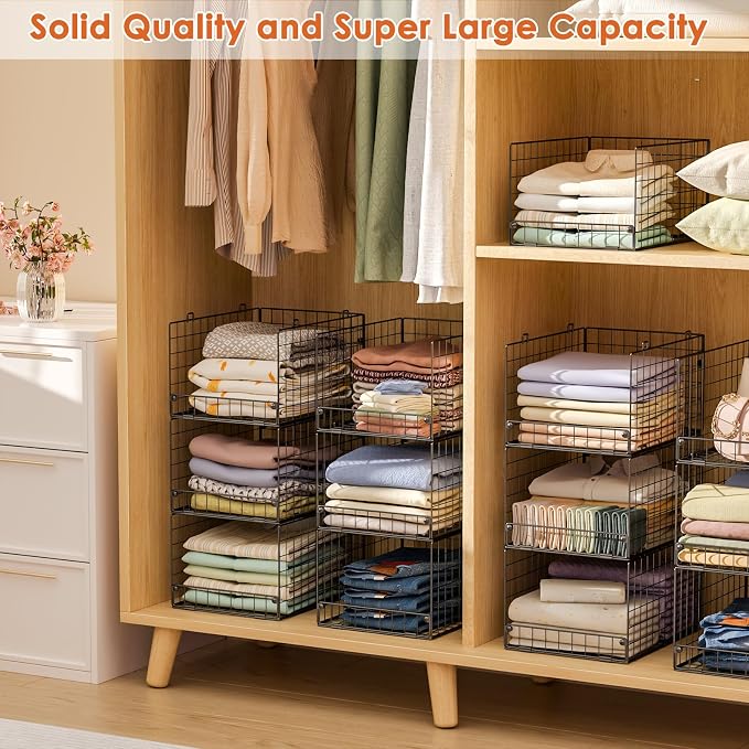5-Tier Stackable Closet Storage Baskets, Closet Organizers and Storage Shelves, Foldable & Stackable Clothes Storage Bins for Closet System, Closet Shelf Organizer for Home,Black(Patent No. 30022416) - Image 5