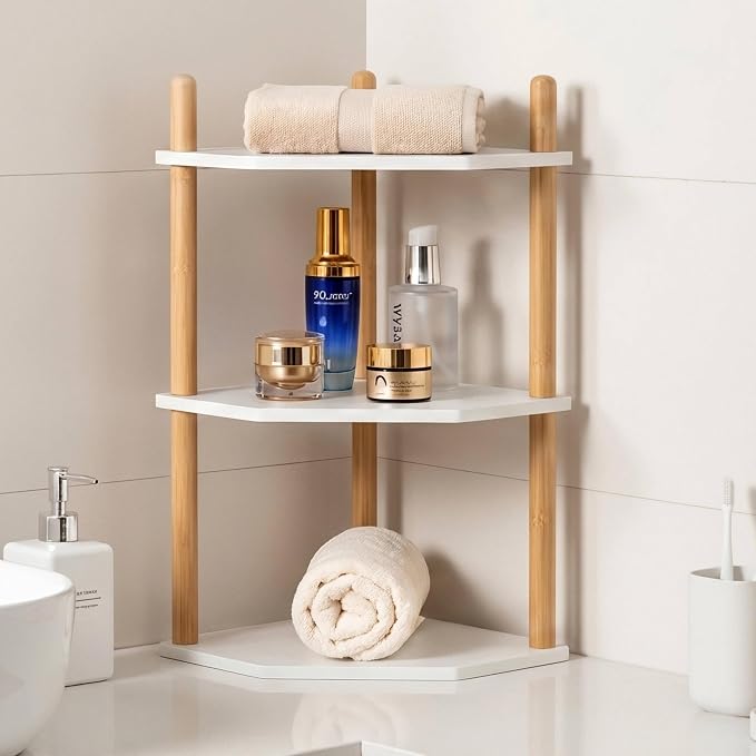 3-Tier Bamboo Corner Shelf,Kitchen Countertop Organizer,Corner Countertop Organizer Shelf, Coffee Bar Organizer,Coffee Bar Accessories,for Kitchen, Pantry, Organizers and Storage,White - Image 3