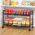 2-Tier Expandable Rolling Pantry Cart with Wheels, Adjustable Floor Organizer for Kitchen Pantry, Can Organizer for Pantry, Storage Cart for Snack, Food, Vegetables, Black, Patent Pending by 3IngSeagulls