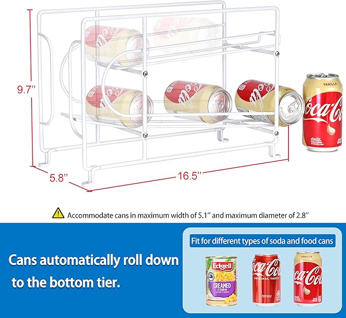 SUFAUY Beverage Can Dispneser Organizer, Stackable Shelves for Storage for Pantry, White - 2 Pack - Image 4