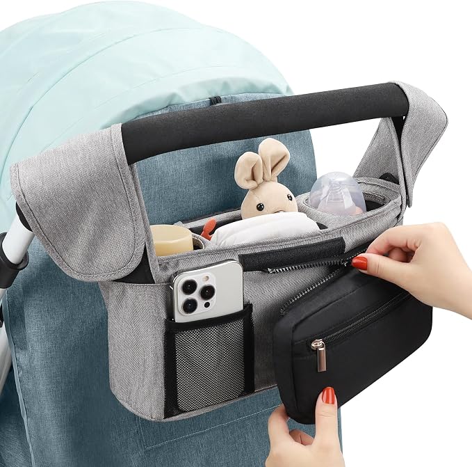 Accmor Universal Stroller Organizer with Insulated Cup Holder Detachable Phone Bag and Shoulder Strap,Stroller Bag Caddy Organizer for Uppababy, Baby Jogger, Britax Strollers - Image 7