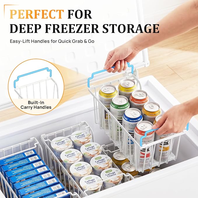 SUNALLY Stackable Storage Bins 6 Pcs Wire Baskets Freezer Organizer, White | Pantry Organizers Storage, Vegetable Fruit Storage Basket for Countertop, Kitchen Baskets for Onion Potato Snack Cans Storage - Image 4