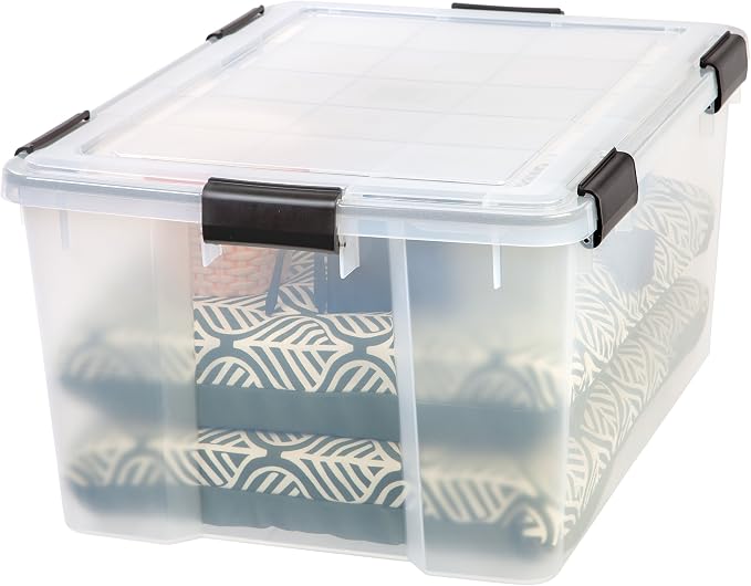 IRIS USA WeatherPro Storage Bins with Lids, 63 Qt, Gasket Seal, 2 Pack | BPA-free gasket seal helps protect documents, clothing, pet food, crafts, and household supplies from dust and moisture. - Image 7