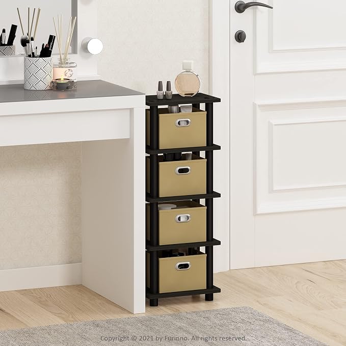 Furinno Turn-N-Tube Toolless 4-Tier Storage Shelves, Espresso | Narrow Open Frame Book Shelf with Storage Bins, for Organization, for Living Room, Garage, Home Office - Image 8