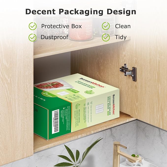 Bonsenkitchen Vacuum Sealer Bags Rolls, 2 Rolls 11 in x 50 ft | Commercial Grade, Heavy Duty, Durable Food Sealer Bags, Seal a Meal, Food Storage & Sous Vide Cooking, BPA Free, VB24 - Image 4