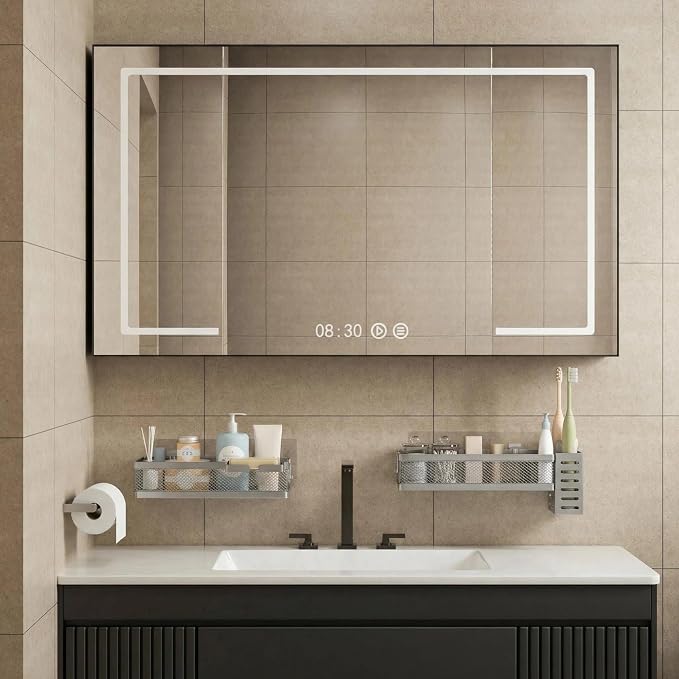 PUSDON 5-in-1 Wide Wall Mount Wrapped Mesh Kitchen Organizer & Shower Caddy Kit, with Paper Towel Holder, Utensil Holder, Soap Dish, Heavy Duty 50LBS - Silver Gray, Netting - Image 2