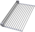 Roll Up Dish Drying Rack for Sink, Over Sink Dish Rack 17 x 15.7 Inch, Silicone Stainless Steel Dish Drainer for Kitchen Counter, BPA Free Utensil Drying Rack, Gray by Unknown