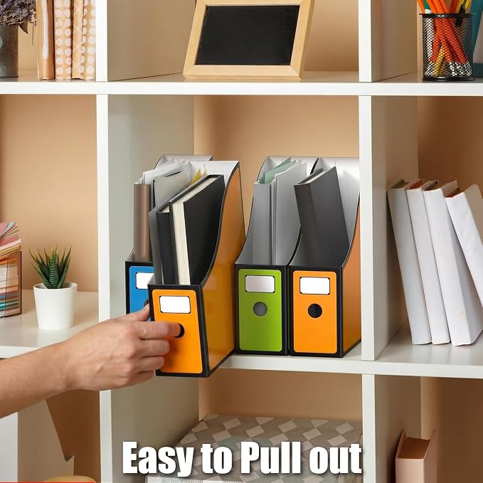 Simple Houseware 6-Pack Cardboard Magazine File Holder Box, Multicolor | Foldable Box Organizer with Label Slot - Image 9