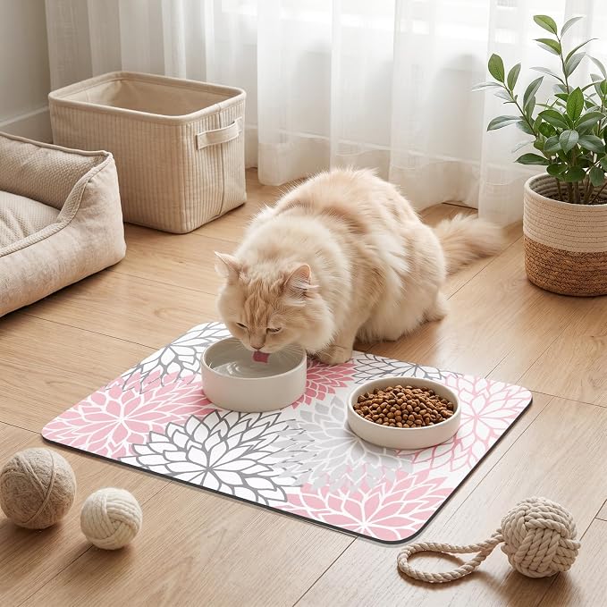 Findosom Dish Drying Mat, 12" x 20" Super Absorbent Dish Mat with Floral, Hide Stain Drying Mat for Kitchen Counter, Under Dish Rack, Coffee Maker, Espresso Machine, Pink - Image 2