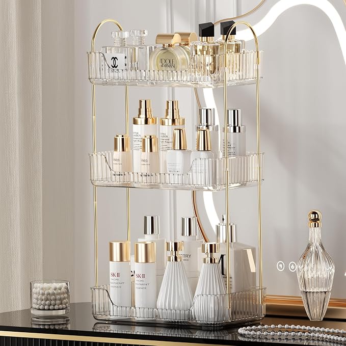 Akinbas 3 Tier Bathroom Organizer Countertop Makeup Perfume Tray Skincare Organizer for Bathroom Dresser Vanity (White) - Image 7
