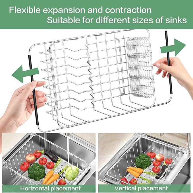 Fanbsy Large Dish Drainer Rack in Sink Adjustable, Expandable 304 Stainless Steel Metal Dish Drying Rack Organizer with Stainless Steel Utensil Holder Over Inside Sink Counter, Rustproof - Image 6