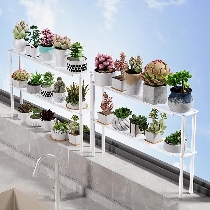 2-Pack Mesh Shelf Organizer, Stackable and Expandable, for Over-Sink Storage, Kitchen Counter, Windowsill Plants, Bathroom, and Office Desk - Narrow Tall Space-Saving Solution - Image 6
