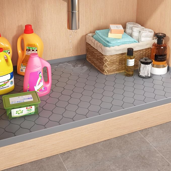 Winisok Waterproof Under Sink Mat 40" x 19", Silicone Mat, Dark Gray | Raised Edge Traps Spills & Leaks, Shelf Liner, Cabinet Protector, for Kitchen, Bathroom, Boots, Pets, Home Essentials - Image 2