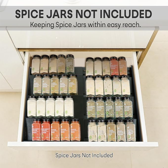 Bamboo Spice Drawer Organizer, 4-Tier Spice Rack for Cabinet | 12"-23" Expandable,No Assembly,Seasoning Storage Insert,(Need 3.1” Deep Drawer) Spice Organizer for Drawer,Jars Not Included - Image 3