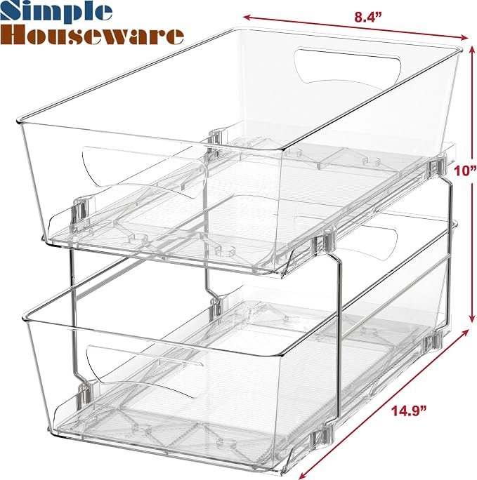 Simple Houseware 2 Tier Basket Drawer Cabinet Pull-Out Organizer, Clear - Image 3