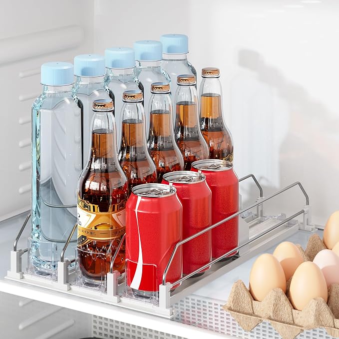 Drink Organizer for Fridge, Automatic Drink Dispenser for Fridge | Fridge Drink Organizer Holds up to 15 Cans, 12-20oz Can Dispenser for Fridge, Soda Can Organizer for Refrigerator, 3 Row by PUPILLEMONJEWELRY