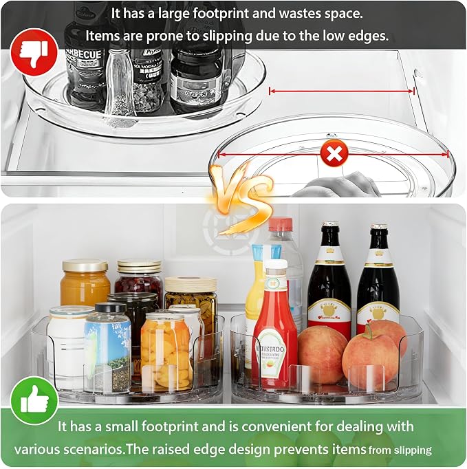 360° Rotating Lazy Susan for Refrigerator, Lazy Susan Organizer for Refrigerator - Rotating Storage Tray for Kitchen Cabinets, Bathroom, Desk, Space-Saving Organizer (Clear) - Image 6