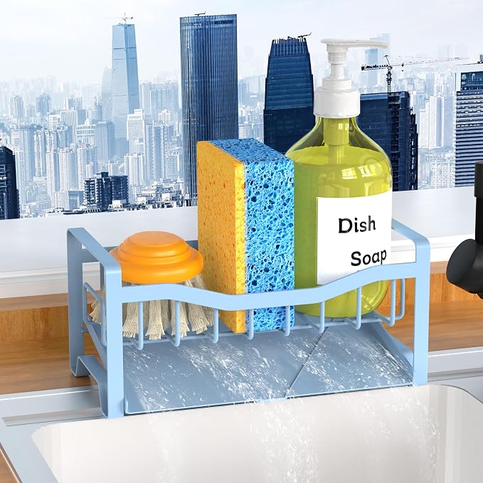 Stainless Steel Kitchen Sink Caddy Organizer with Auto Drain Tray, Sponge Holder for Countertop Storage by Unknown