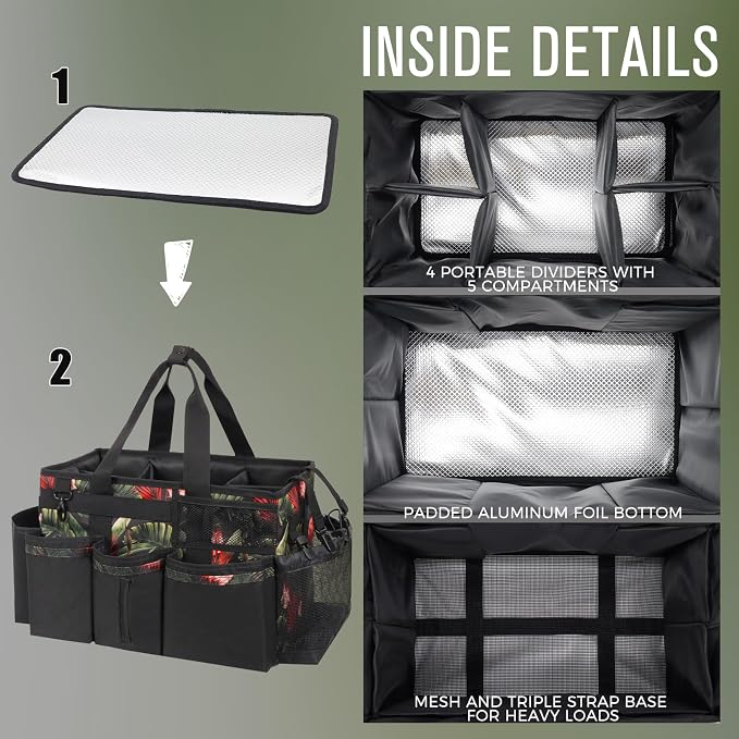 SCAVATA Wearable Cleaning Caddy Organizer With Handle & Shoulder Strap | Multiple Compartments, 4 Foldable Dividers, Portable Cleaning Supplies Tool Storage for Home, Car & Housekeeping, GreenBush - Image 4