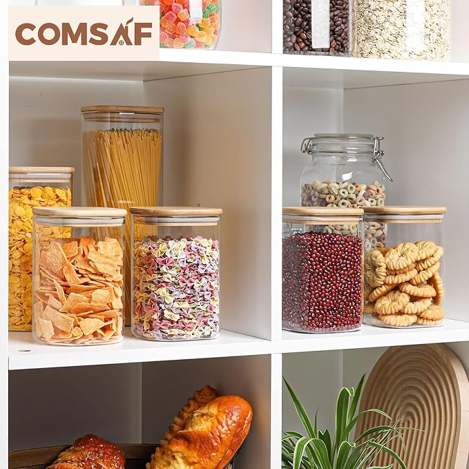 ComSaf Square Glass Containers With Lids 1.2 Qt, Set of 4 Pantry Galss Jars | Kitchen Glass Pantry Storage Containers, Storage Canisters, Silicone Seal, Dry Food, Cookie, Flour, Spice, Coffee, BPA Free - Image 6